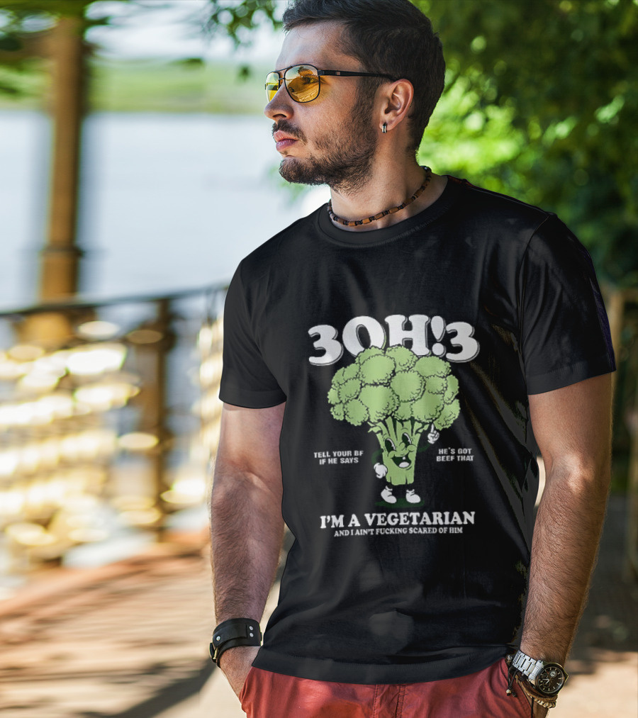 3Oh!3 I'm A Vegetarian Kill Yourself And I Ain't Scared Of Him Broccoli Cartoon T-Shirt