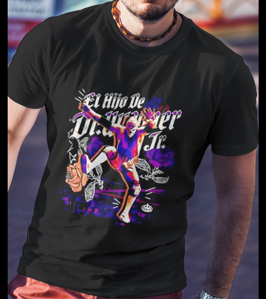 El Hijo De Dr Wagner Jr Masked Luchador Jumping Action With Roses Ring Combat T-Shirt
