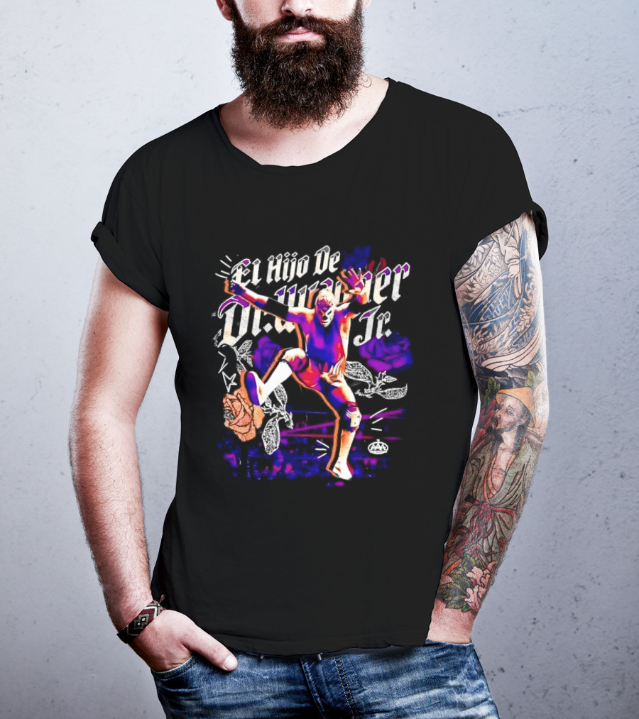 El Hijo De Dr Wagner Jr Masked Luchador Jumping Action With Roses Ring Combat T-Shirt