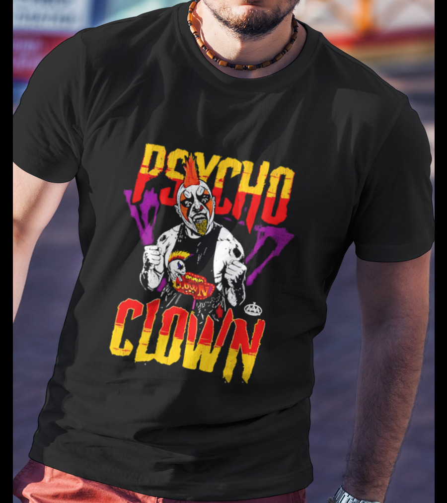 Psycho Clown Masked Luchador AAA Orange Mohawk Distressed T-Shirt