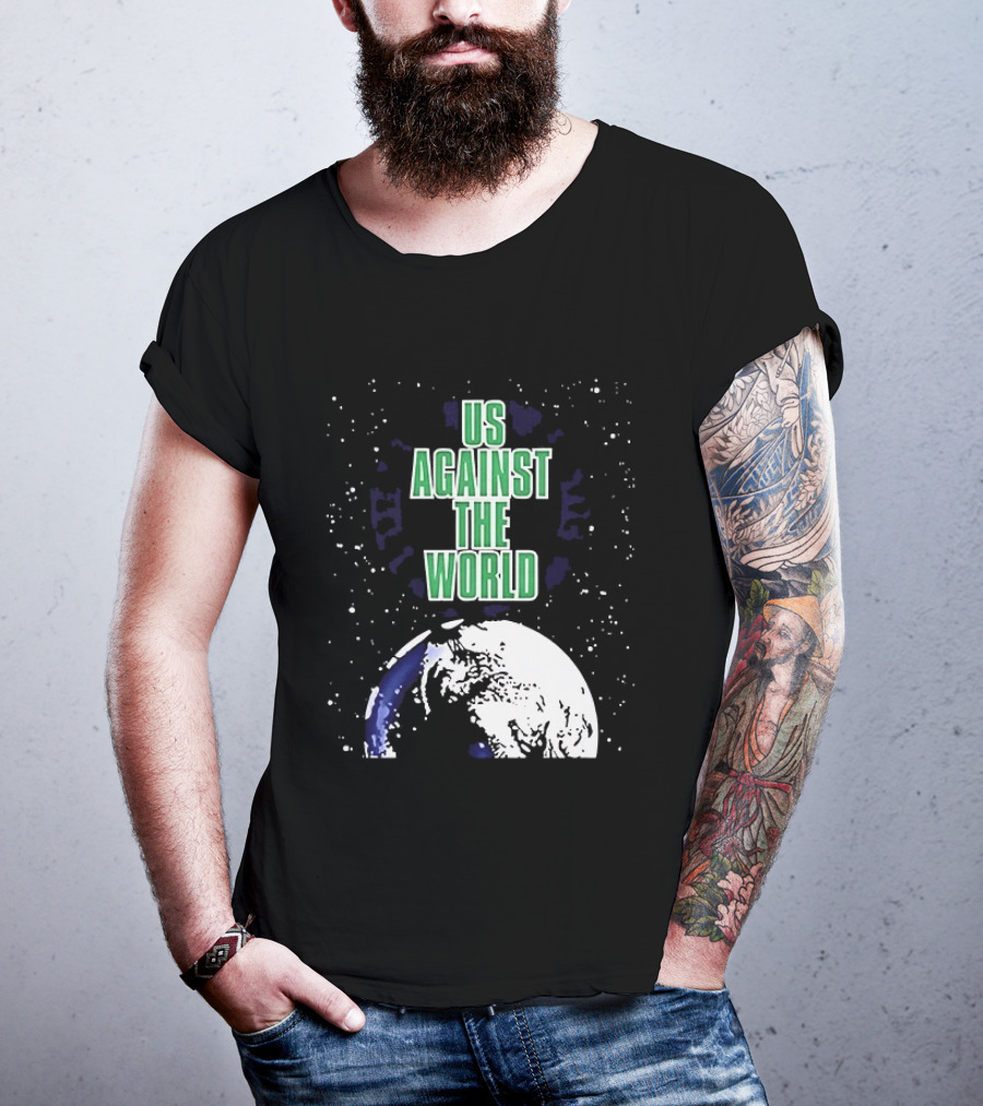 Boston Celtics Us Against The World Green Text Earth Motif T-Shirt