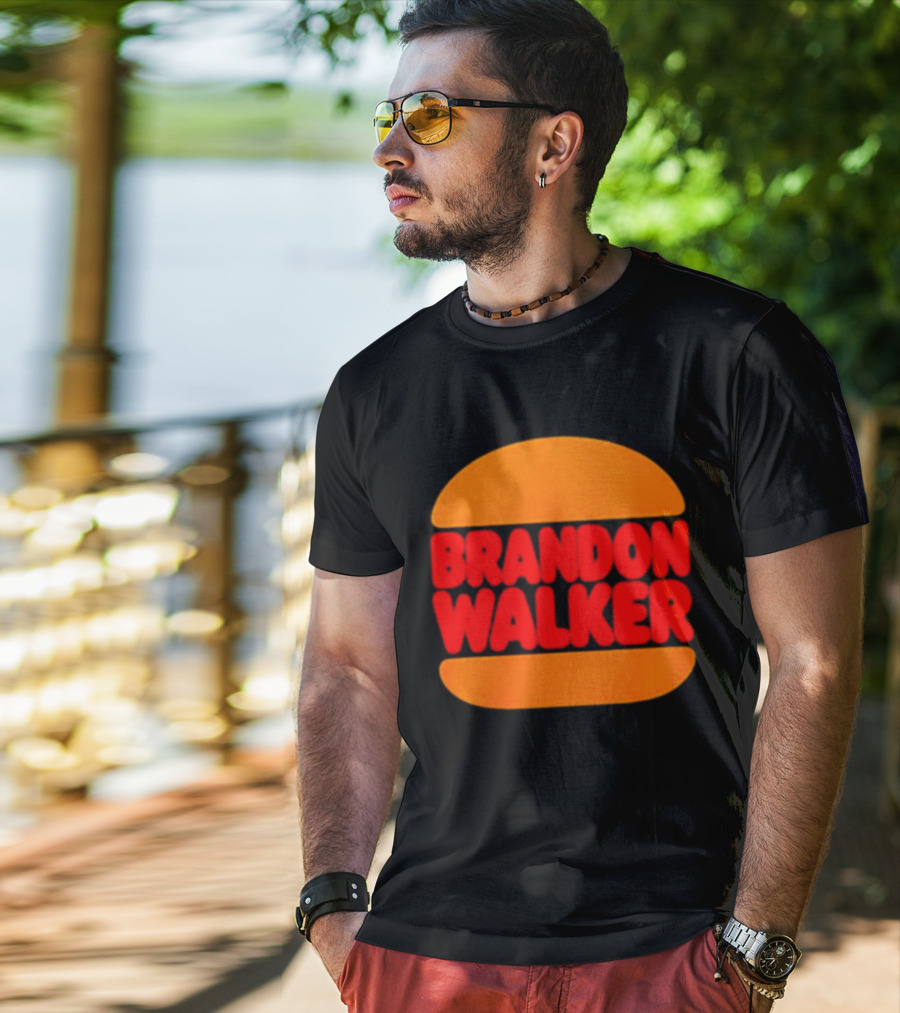 Brandon Walker Hamburger Bold Red Text Inside Orange Bun T-Shirt