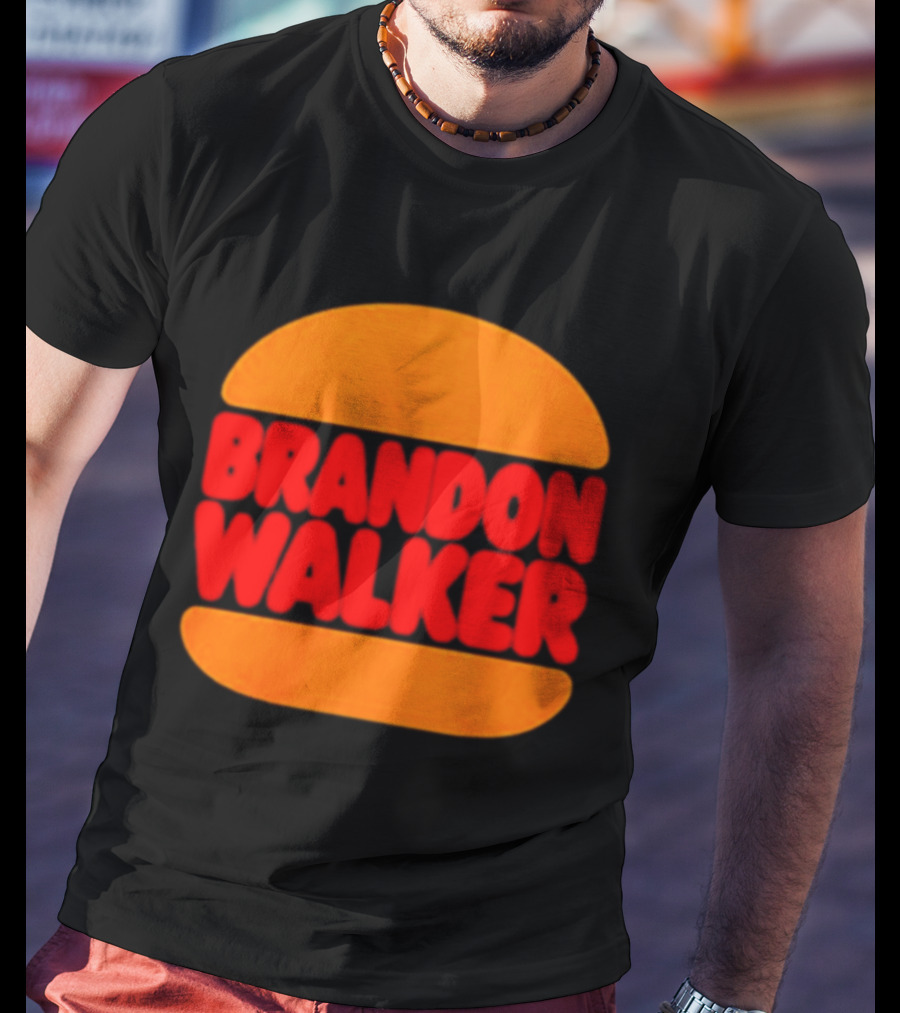 Brandon Walker Hamburger Bold Red Text Inside Orange Bun T-Shirt