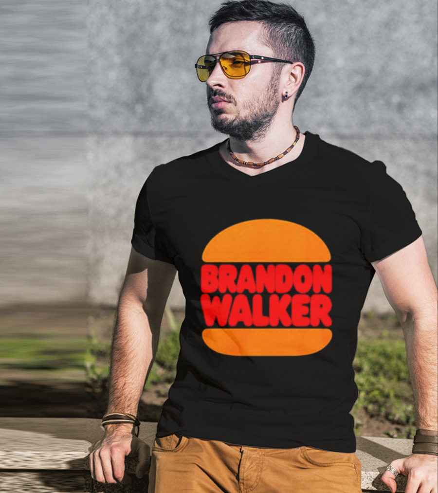 Brandon Walker Hamburger Bold Red Text Inside Orange Bun T-Shirt