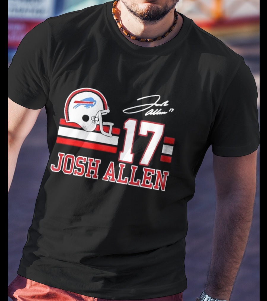 Josh Allen 17 Buffalo Bills Helmet Red Stripes Distressed T-Shirt