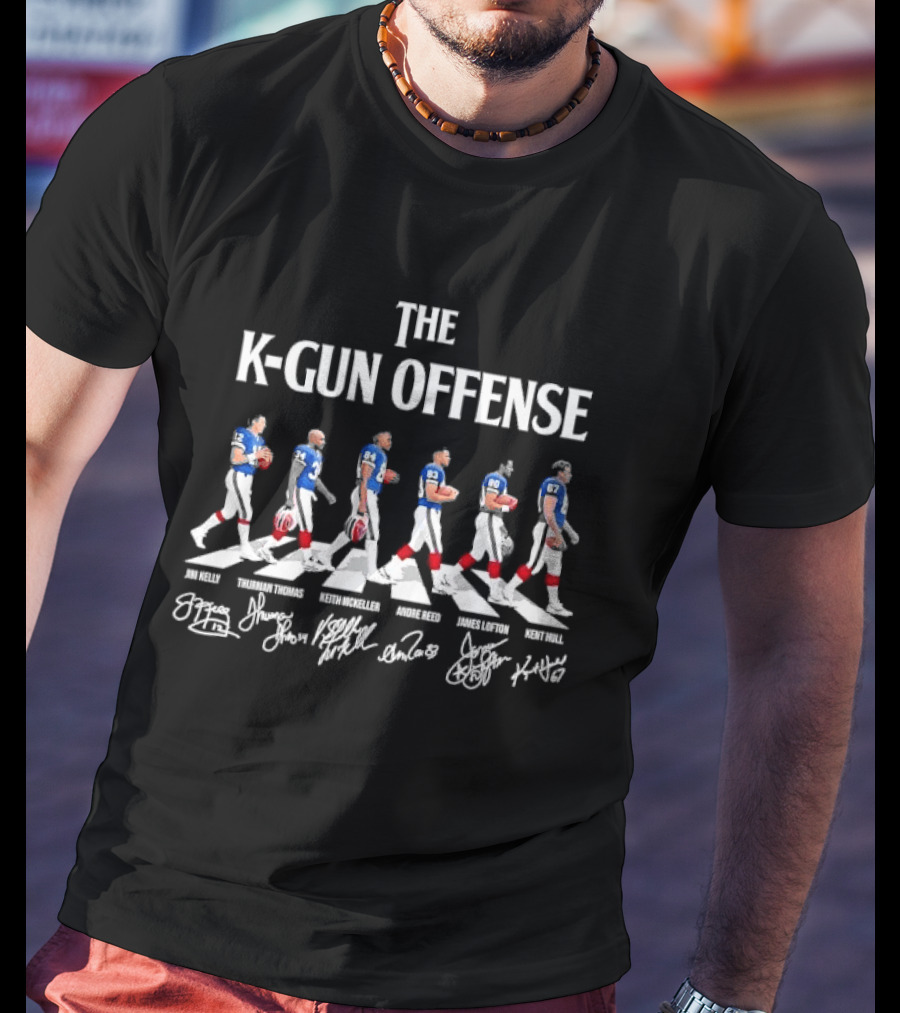 Buffalo Bills The K Gun Offense Jim Kelly Thurman Thomas Reed Beebe Roster T-Shirt