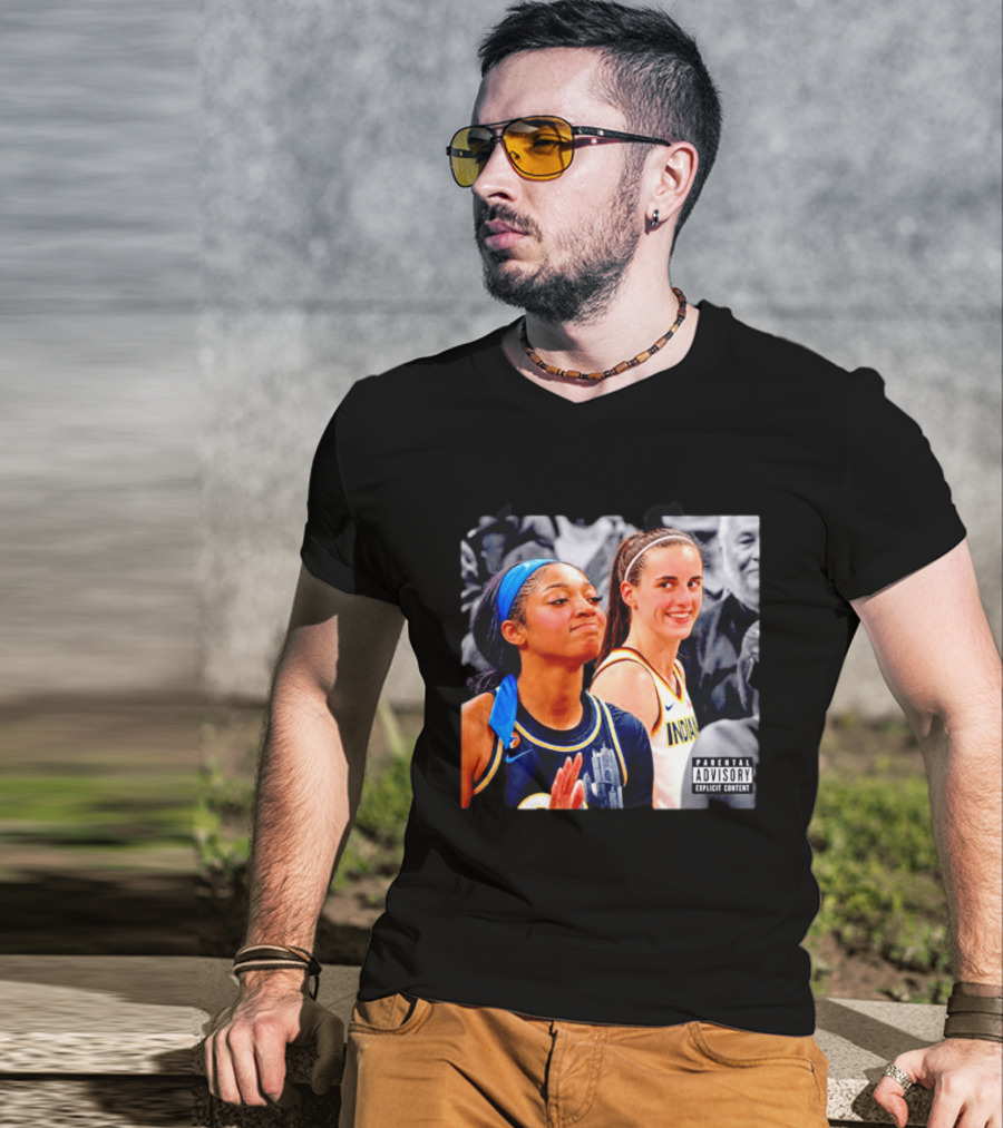 Caitlin Clark Angel Reese Parental Advisory Explicit Content T-Shirt
