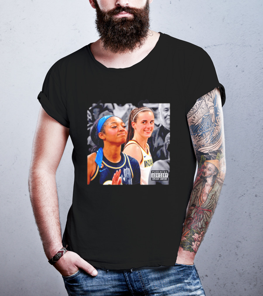 Caitlin Clark Angel Reese Parental Advisory Explicit Content T-Shirt