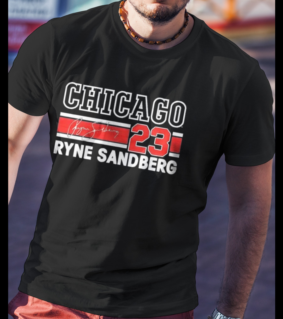 Chicago Cubs Ryne Sandberg 23 Red White Horizontal Stripes Distressed T-Shirt