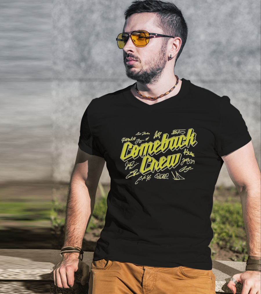 Comeback Crew Yellow 3D Lettering With Player Signatures Black T-Shirt