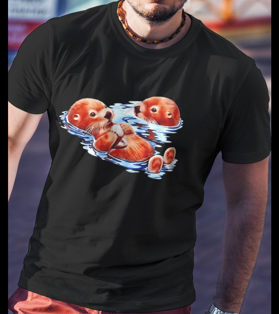 Otters Go With The Flow Cute Playful Swimming Pair T-Shirt