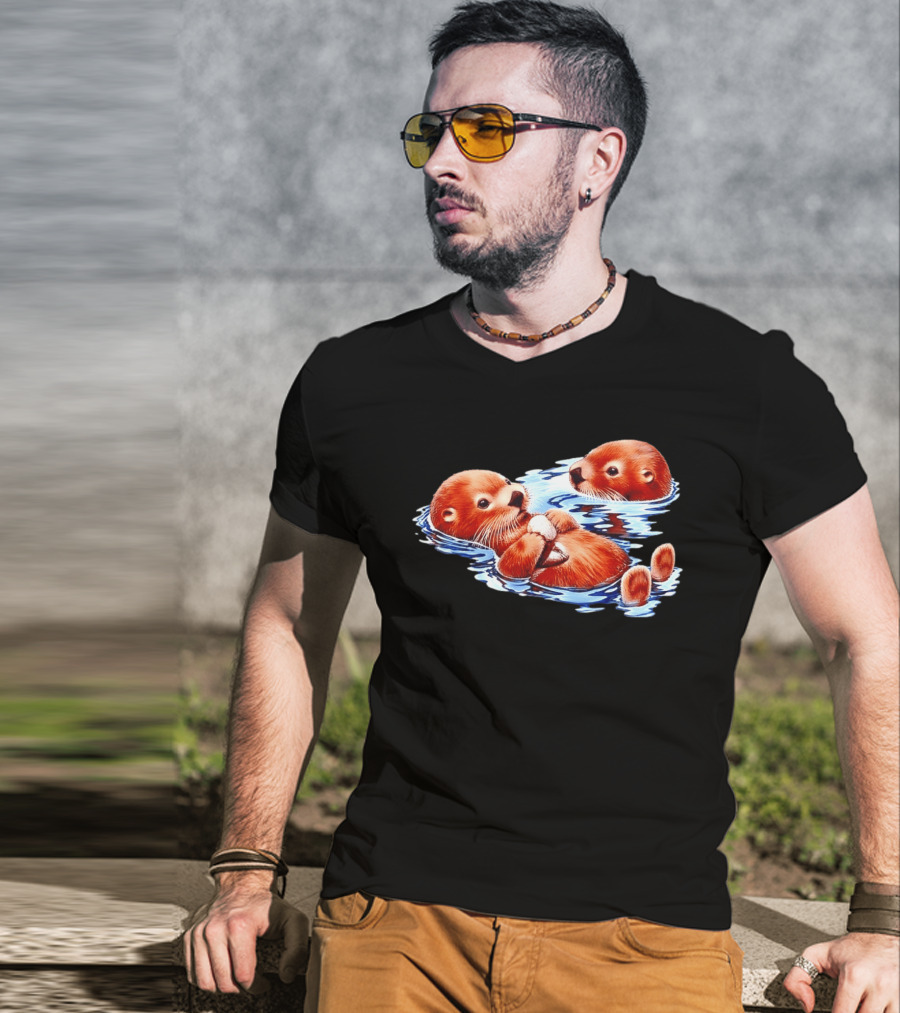 Otters Go With The Flow Cute Playful Swimming Pair T-Shirt