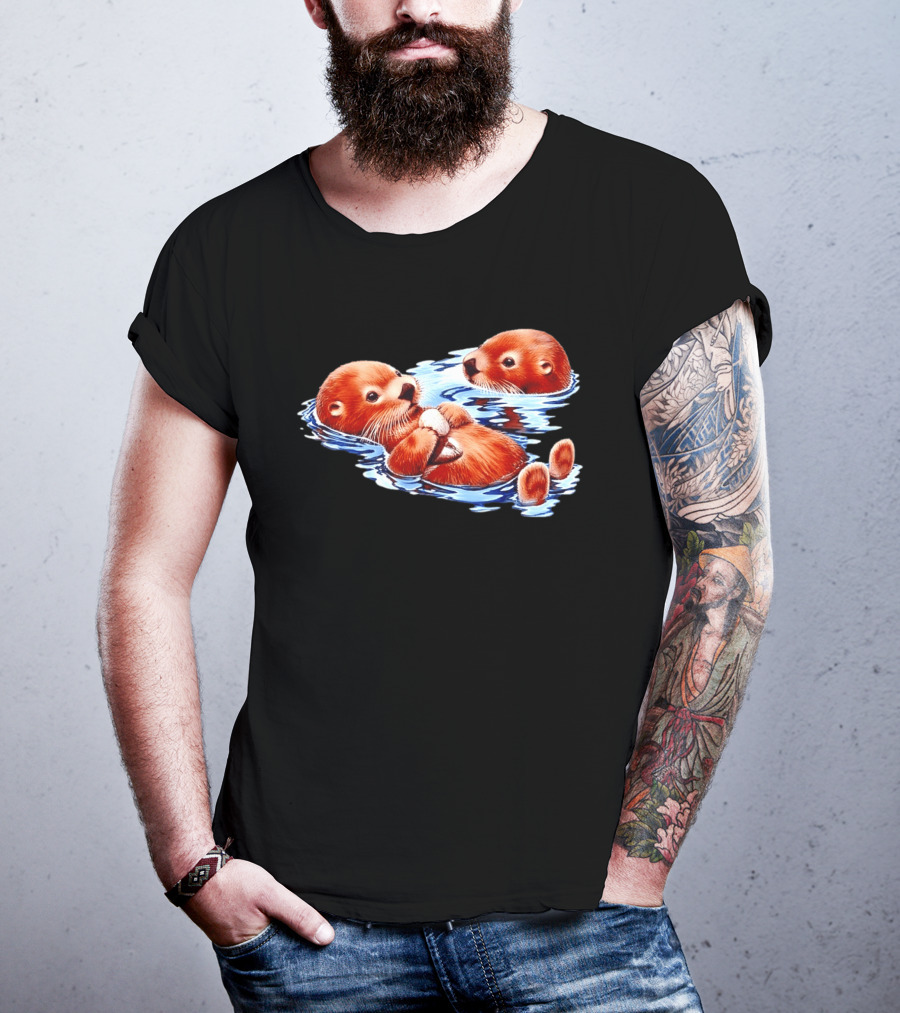 Otters Go With The Flow Cute Playful Swimming Pair T-Shirt