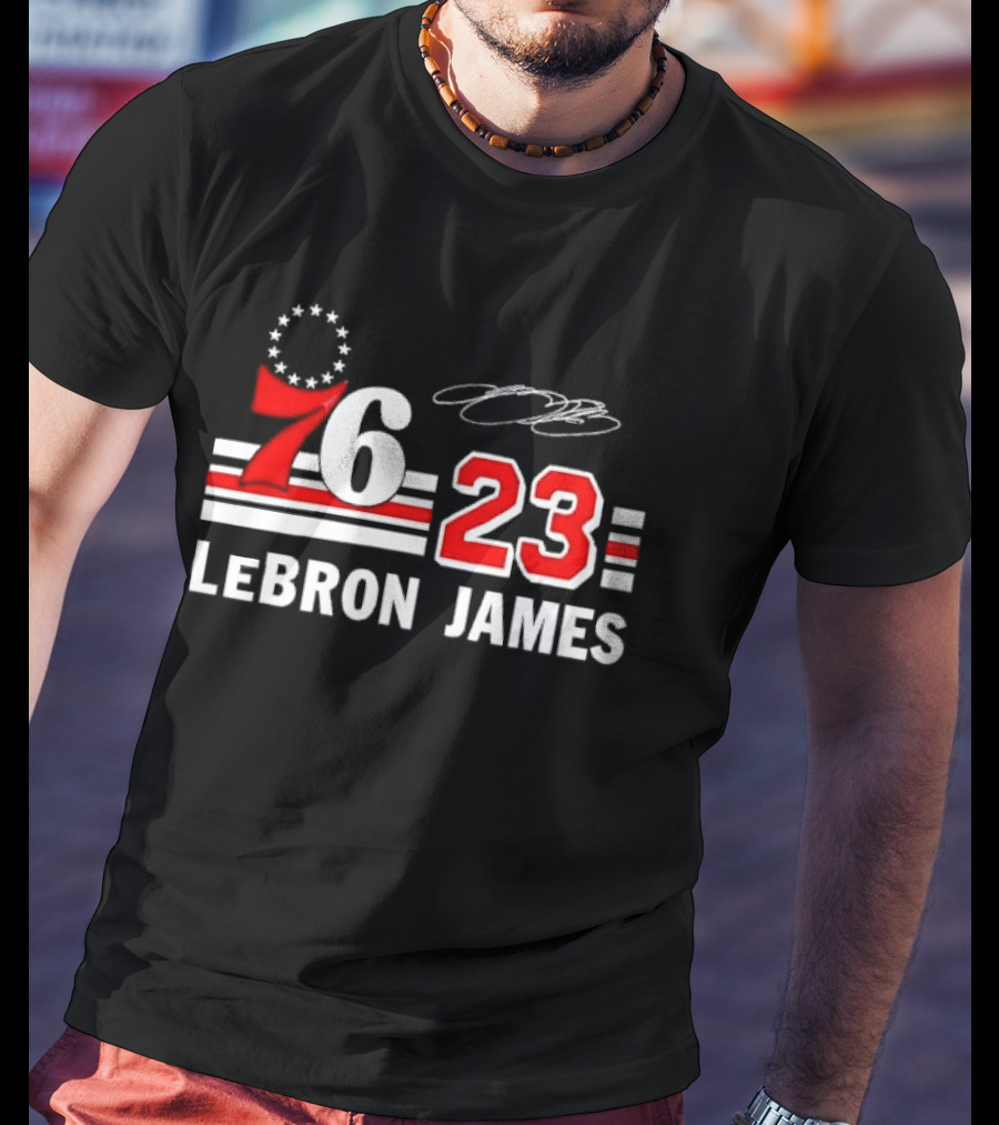Philadelphia 76 23 Lebron James Red White Stripes Distressed T-Shirt