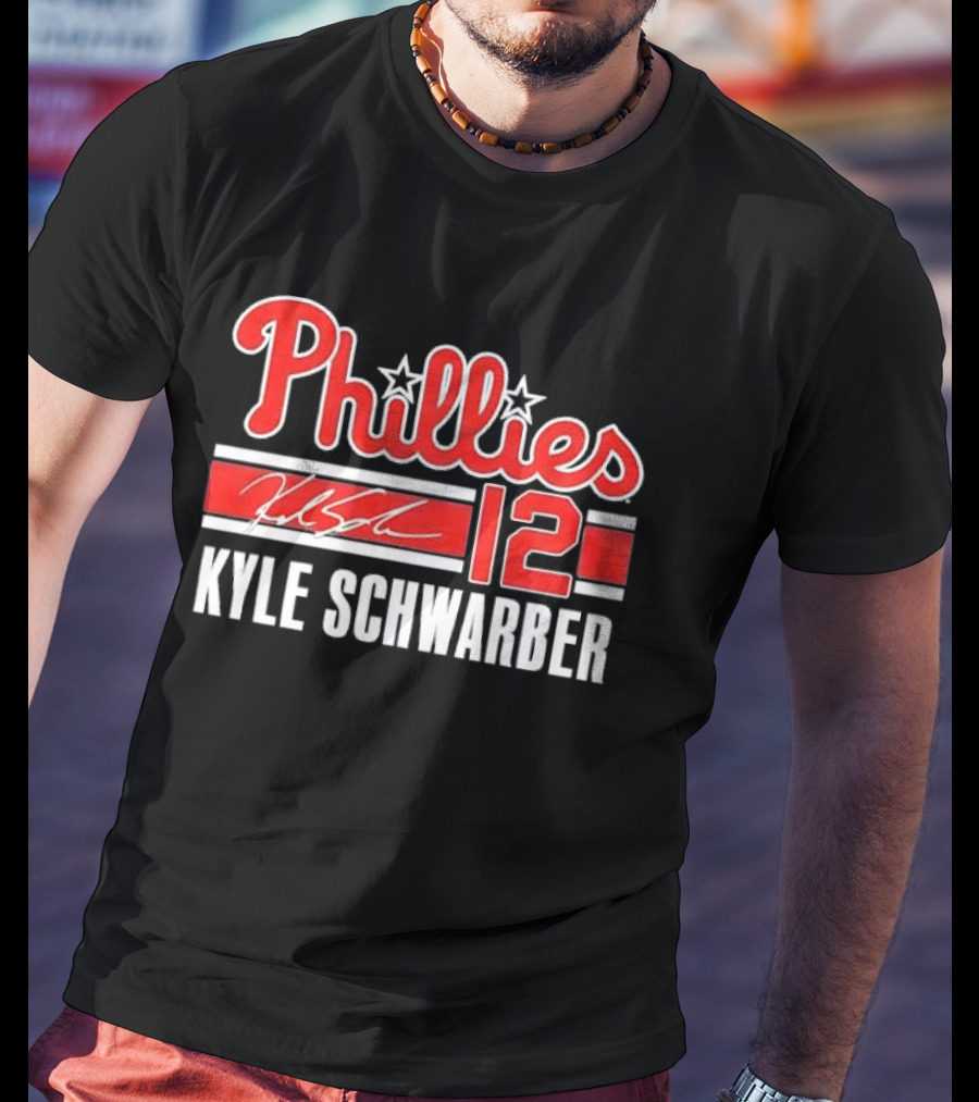 Phillies Kyle Schwarber 12 Red Script Stars Philadelphia MLB Distressed T-Shirt