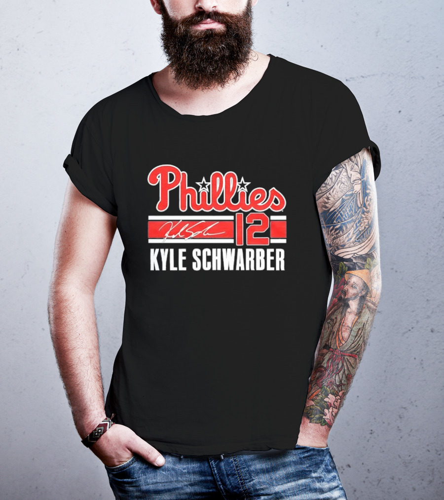 Phillies Kyle Schwarber 12 Red Script Stars Philadelphia MLB Distressed T-Shirt