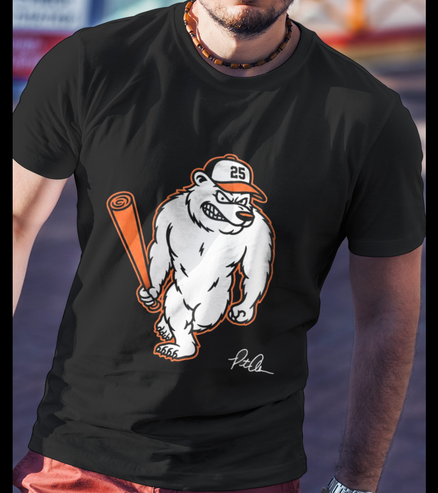 Polar Bear Pete Baseball Bear With Orange Bat And Cap Number 25 Art By Pete Alonso T-Shirt