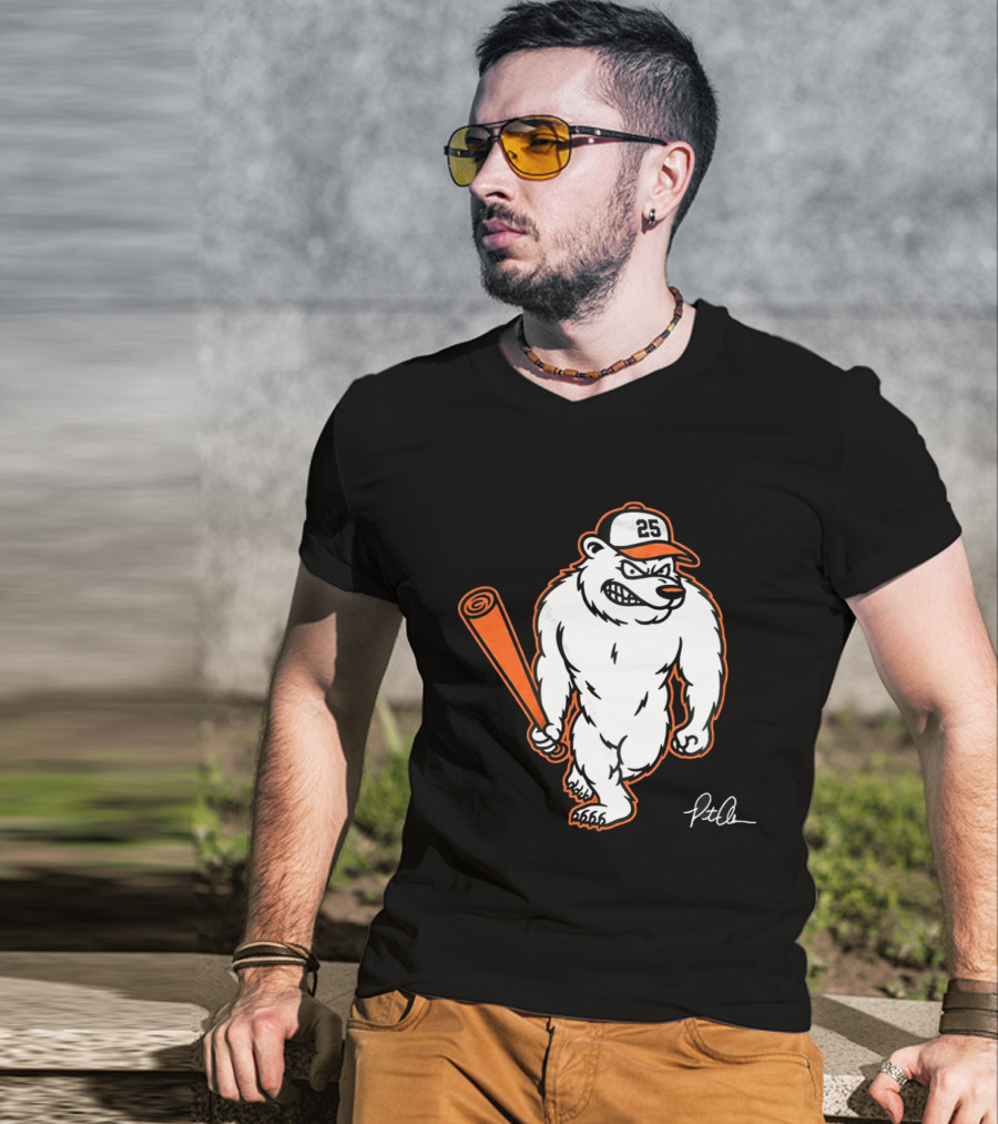Polar Bear Pete Baseball Bear With Orange Bat And Cap Number 25 Art By Pete Alonso T-Shirt
