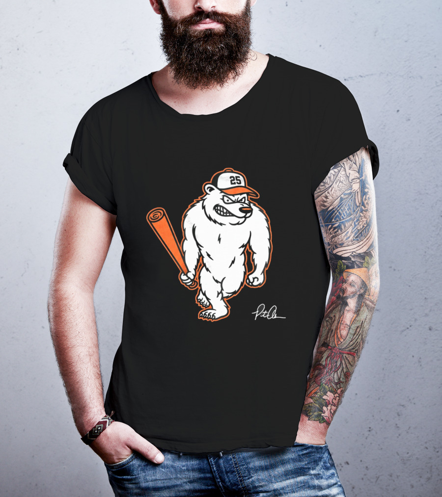 Polar Bear Pete Baseball Bear With Orange Bat And Cap Number 25 Art By Pete Alonso T-Shirt