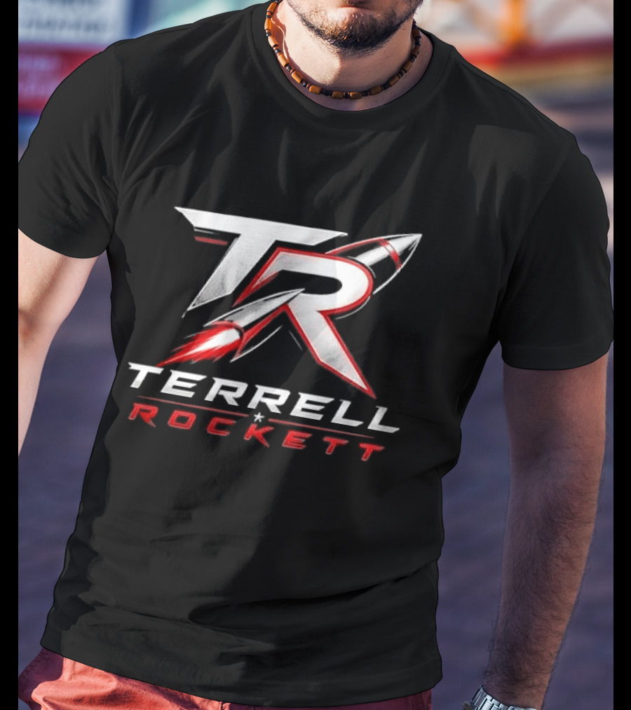 Terrell Rockett Silver Metallic Monogram TR Rocket Terrell Rockett T-Shirt