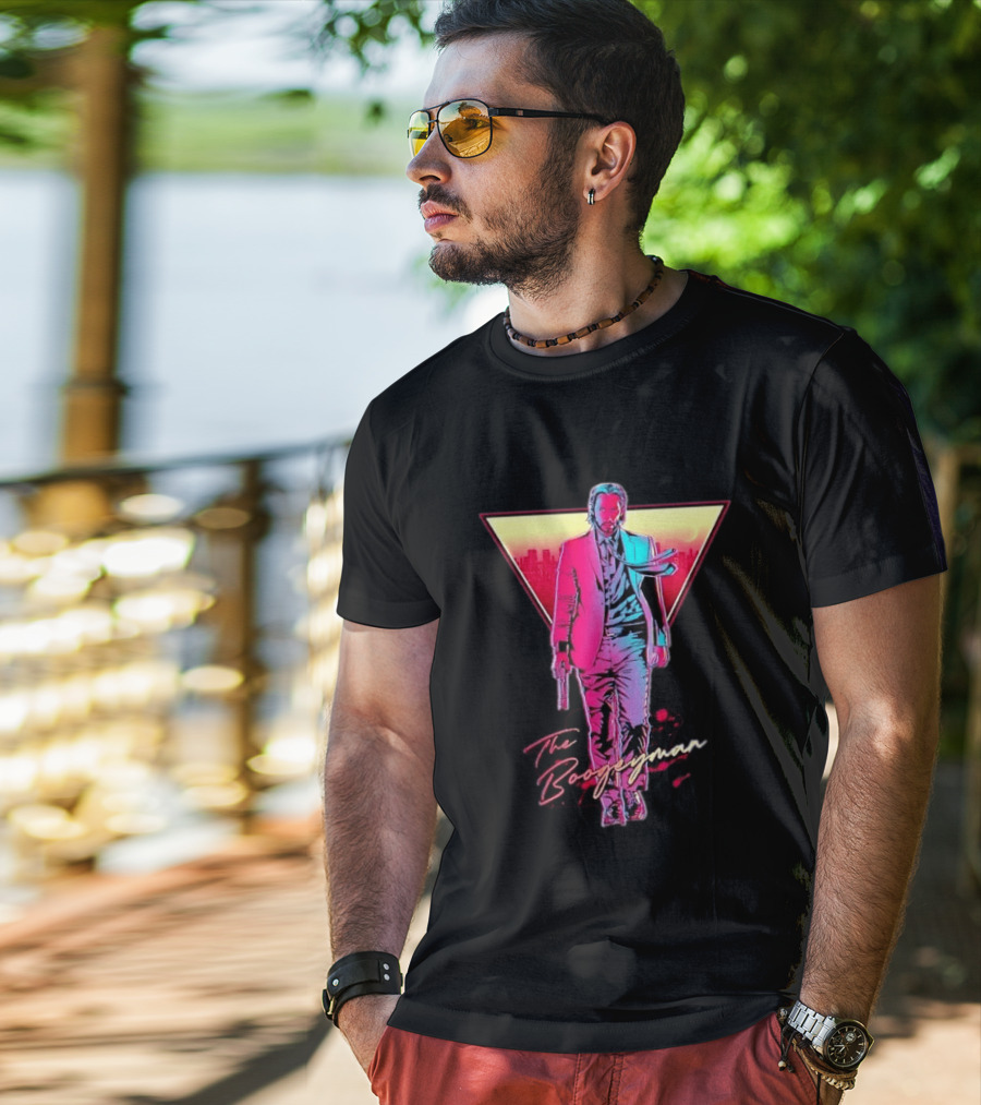 The Boogeyman John Wick Neon Triangle Sunset Walking Gun T-Shirt