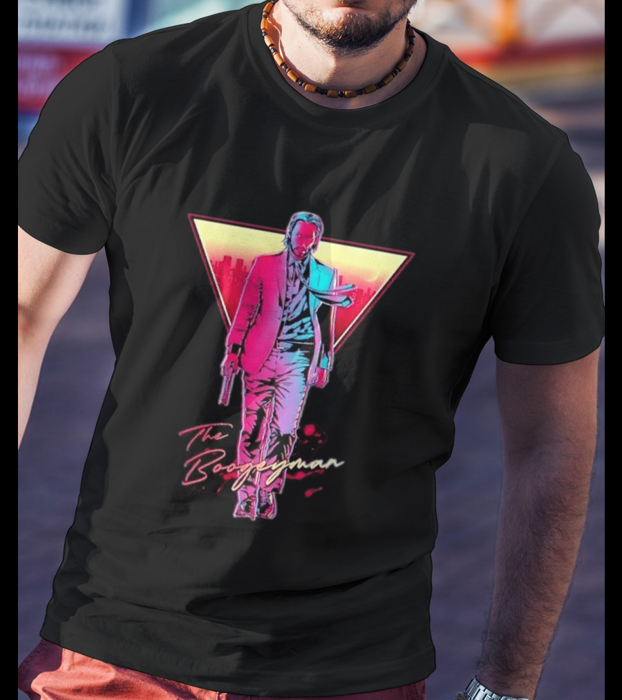 The Boogeyman John Wick Neon Triangle Sunset Walking Gun T-Shirt
