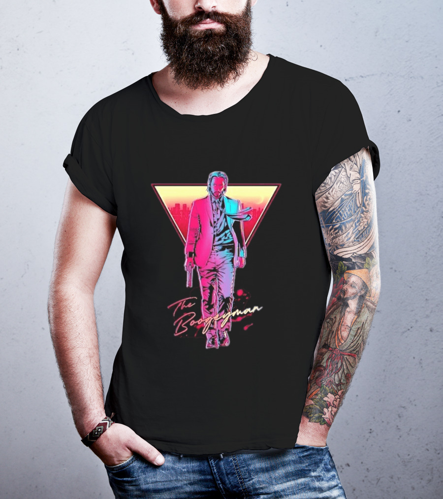 The Boogeyman John Wick Neon Triangle Sunset Walking Gun T-Shirt