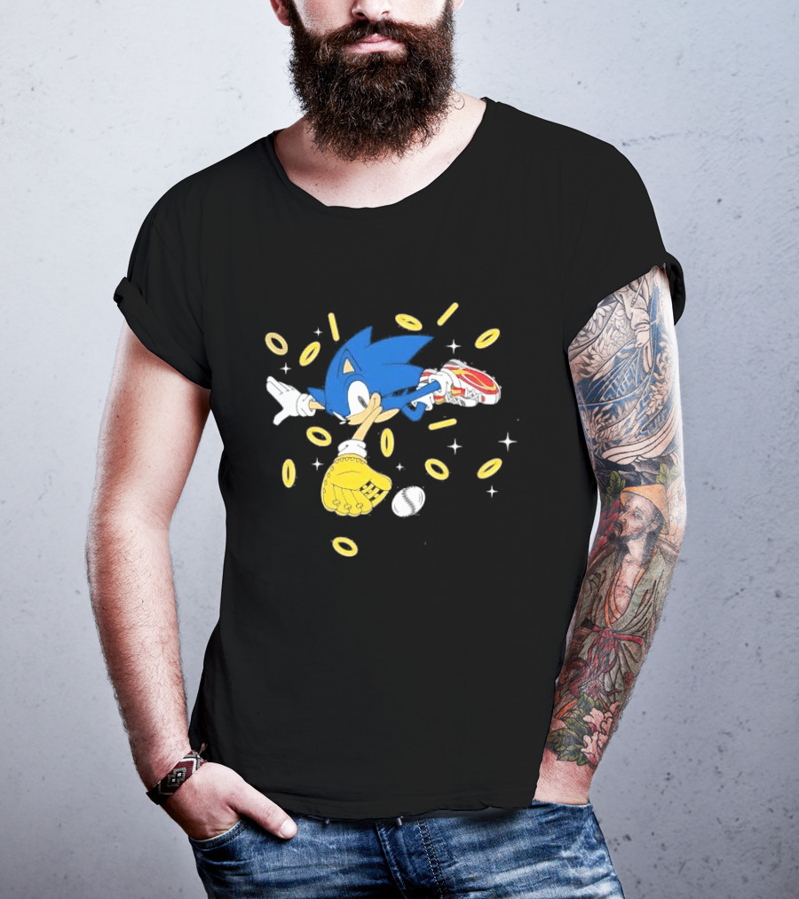 The Hedgehog Running Collecting Rings With Baseball Glove And Ball T-Shirt