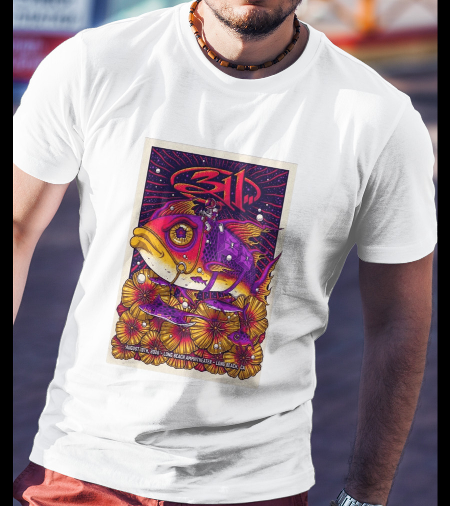 311 August 18 2026 Long Beach Amphitheater CA Psychedelic Fish And Astronaut T-Shirt