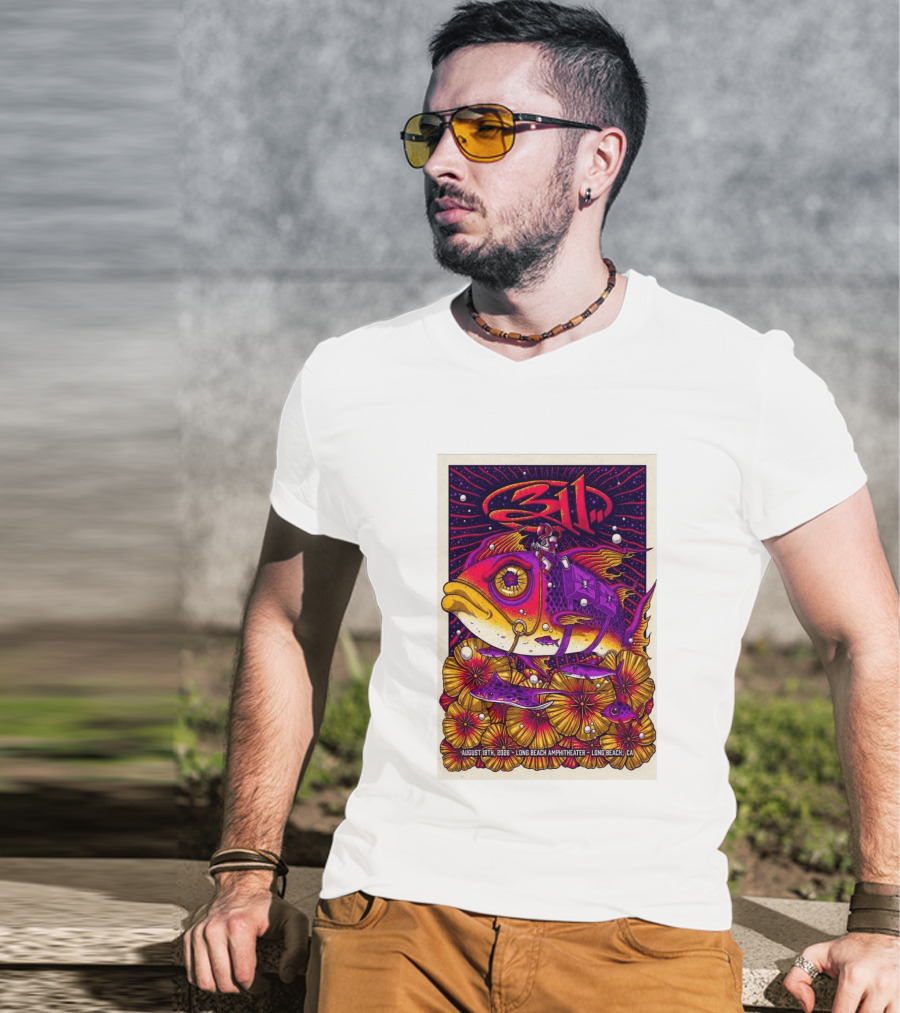 311 August 18 2026 Long Beach Amphitheater CA Psychedelic Fish And Astronaut T-Shirt