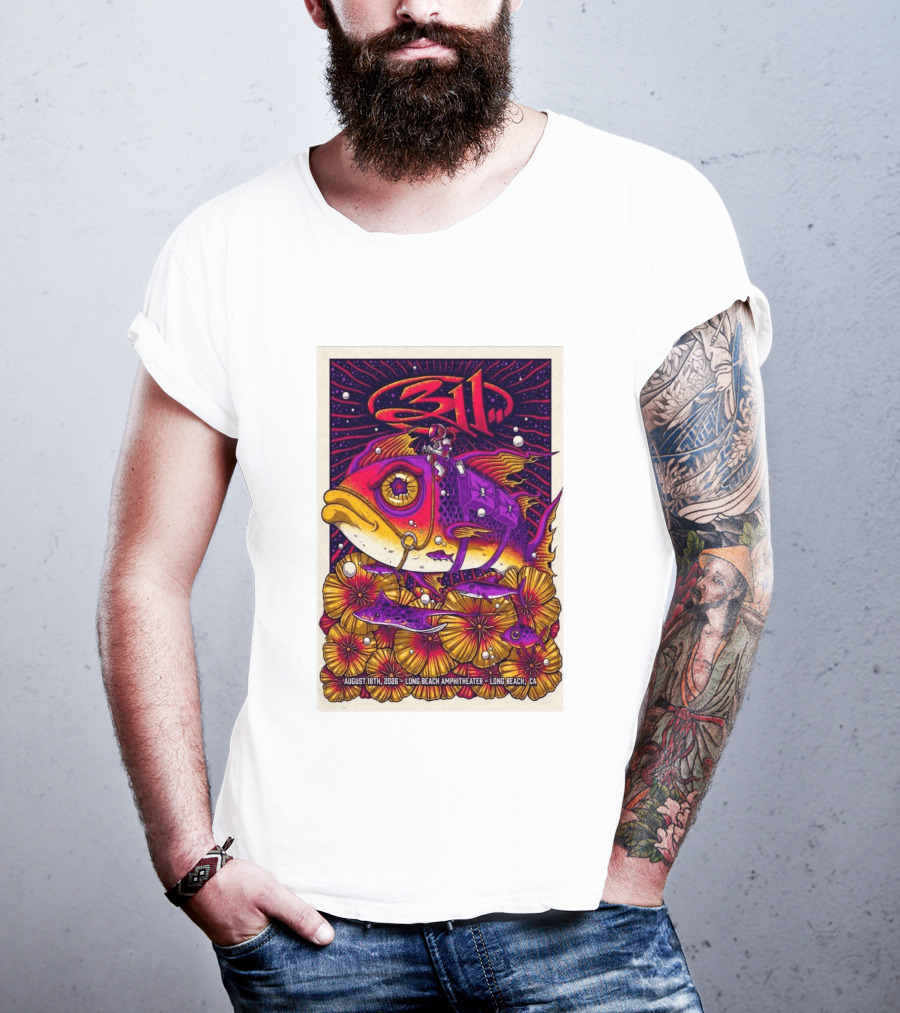 311 August 18 2026 Long Beach Amphitheater CA Psychedelic Fish And Astronaut T-Shirt