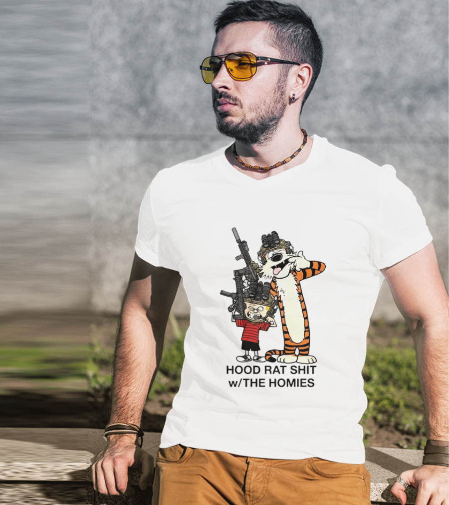 Calvin And Hobbes Hood Rat Shit W The Homies Rifle Helmets T-Shirt