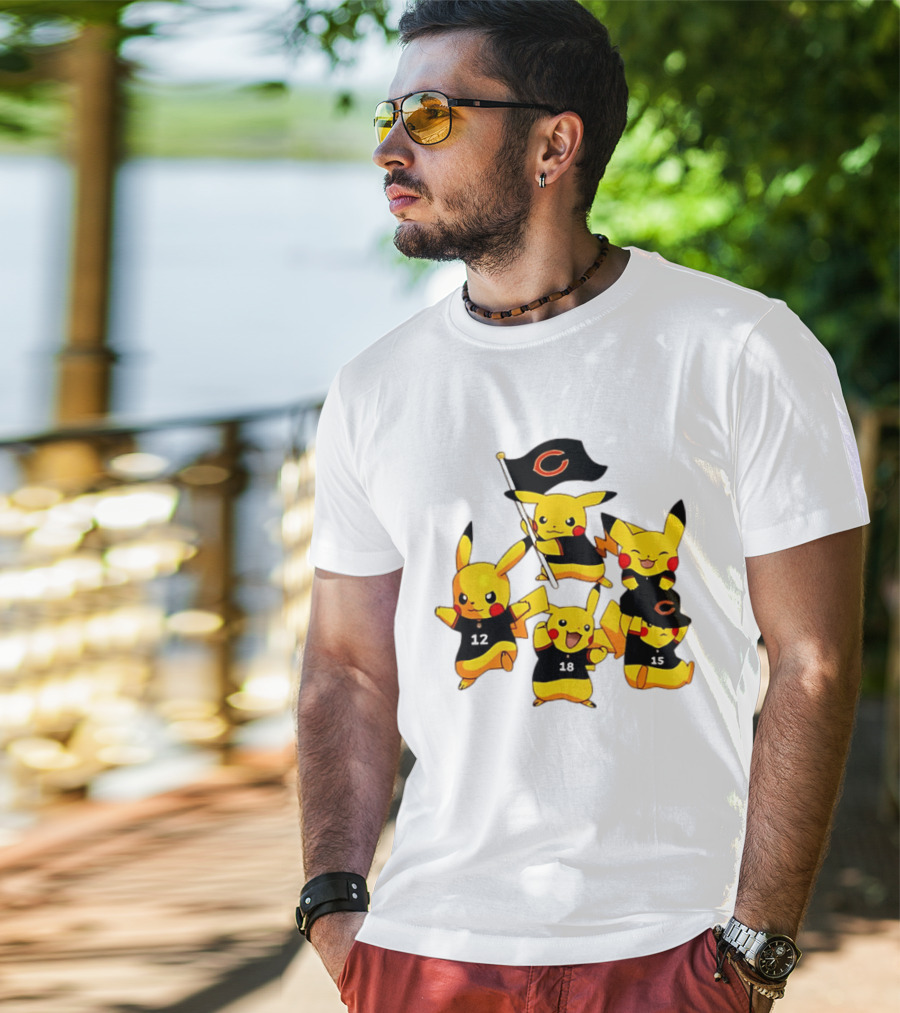 Chicago Bears Pikachu Fan Squad With Flag And Jerseys T-Shirt
