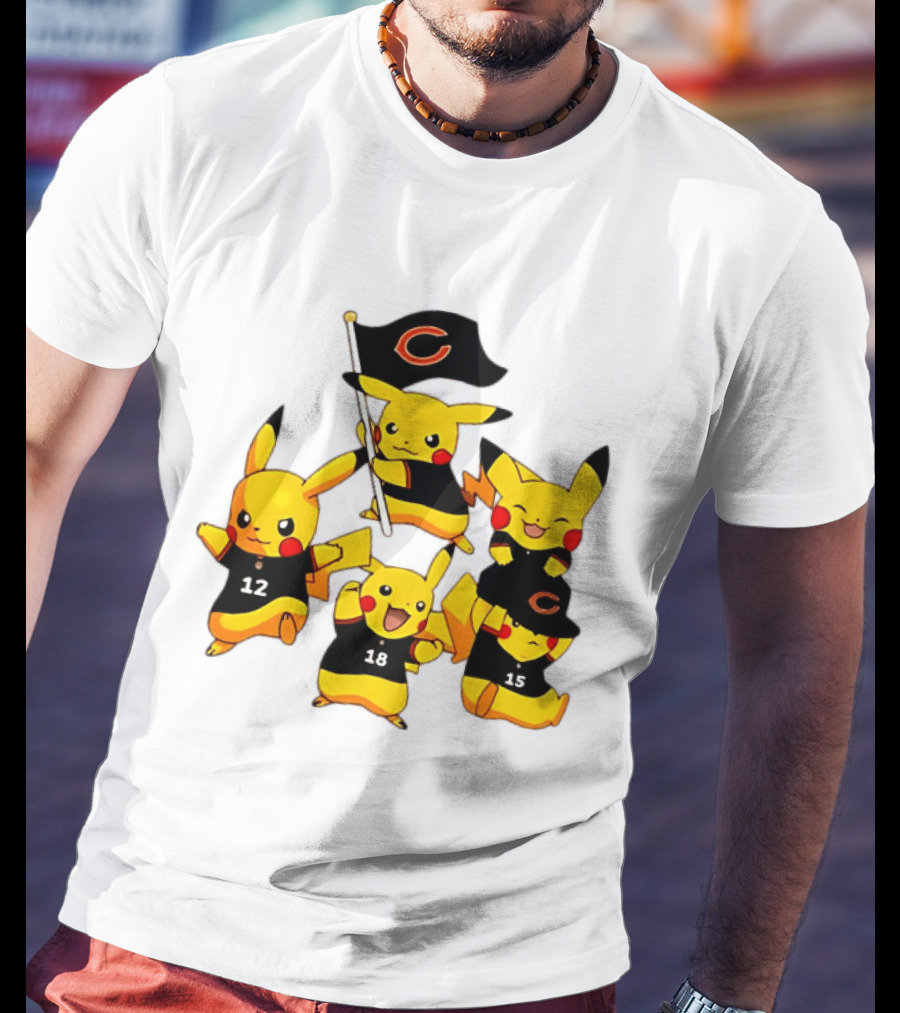 Chicago Bears Pikachu Fan Squad With Flag And Jerseys T-Shirt