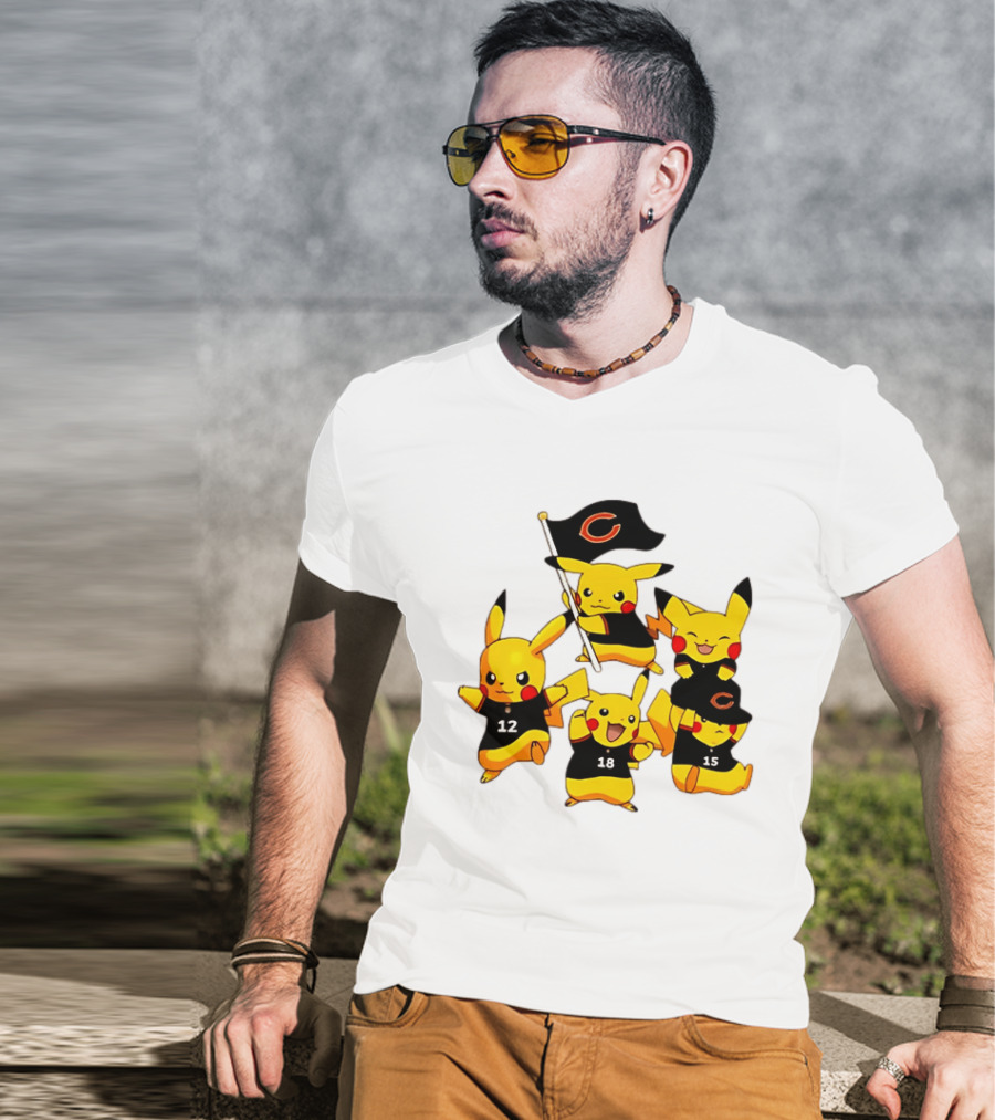 Chicago Bears Pikachu Fan Squad With Flag And Jerseys T-Shirt