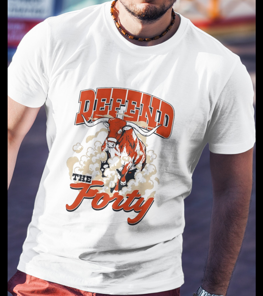 Defend The Forty Longhorn Bull Dust Clouds Halftone T-Shirt