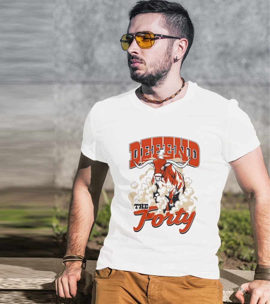 Defend The Forty Longhorn Bull Dust Clouds Halftone T-Shirt
