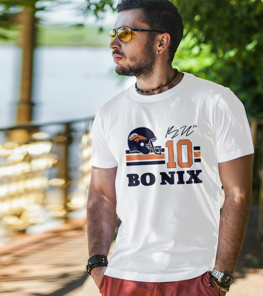 Denver Broncos Bo Nix 10 Football Helmet Horizontal Stripes T-Shirt