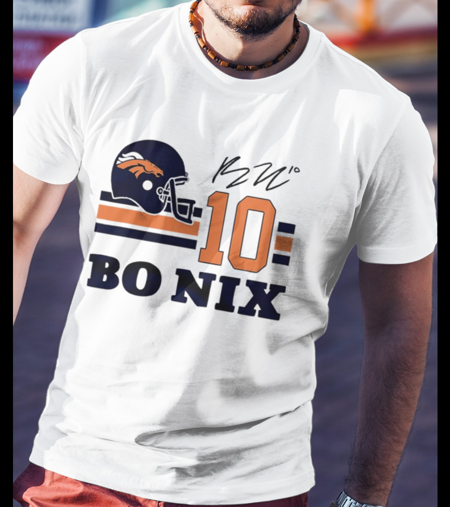 Denver Broncos Bo Nix 10 Football Helmet Horizontal Stripes T-Shirt