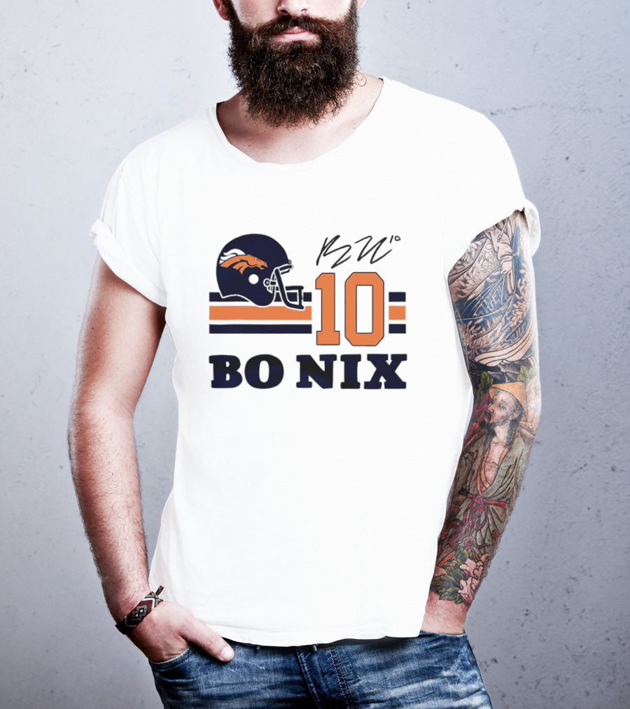 Denver Broncos Bo Nix 10 Football Helmet Horizontal Stripes T-Shirt