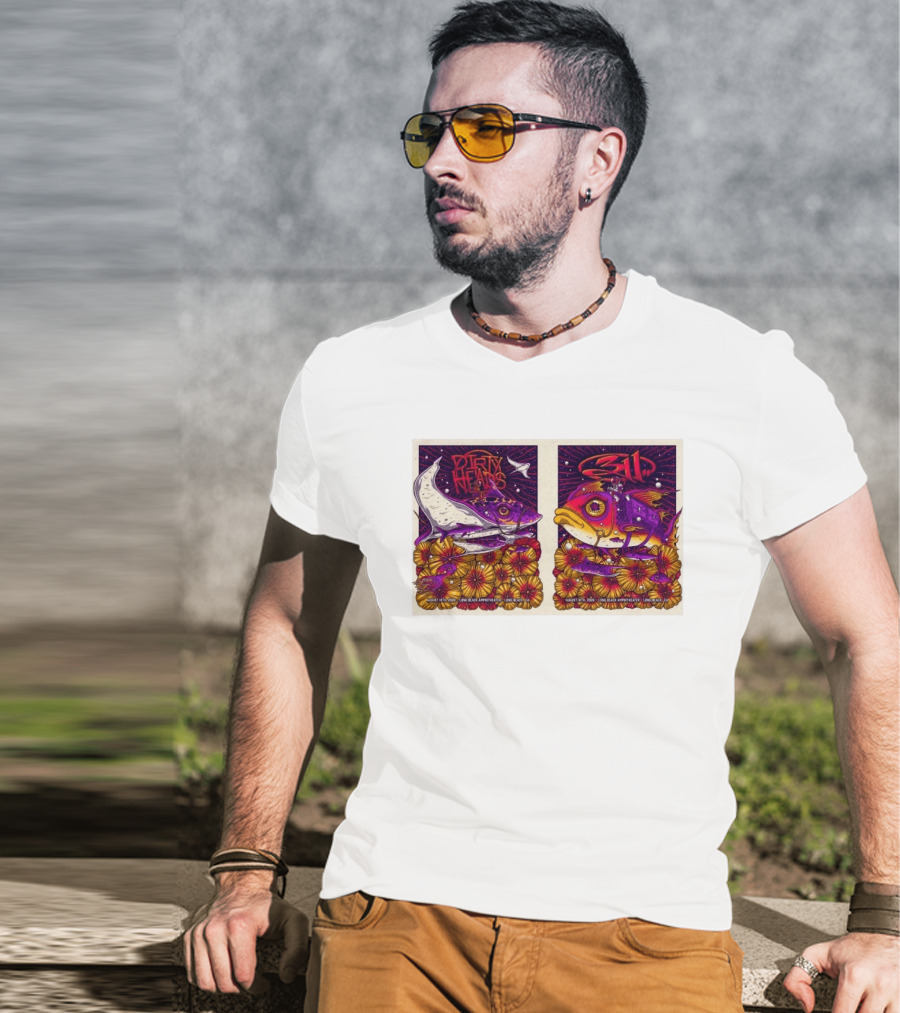 Dirty Heads 311 August 18 2026 Long Beach Amphitheater California Concert Art Colorful Fish Flowers T-Shirt