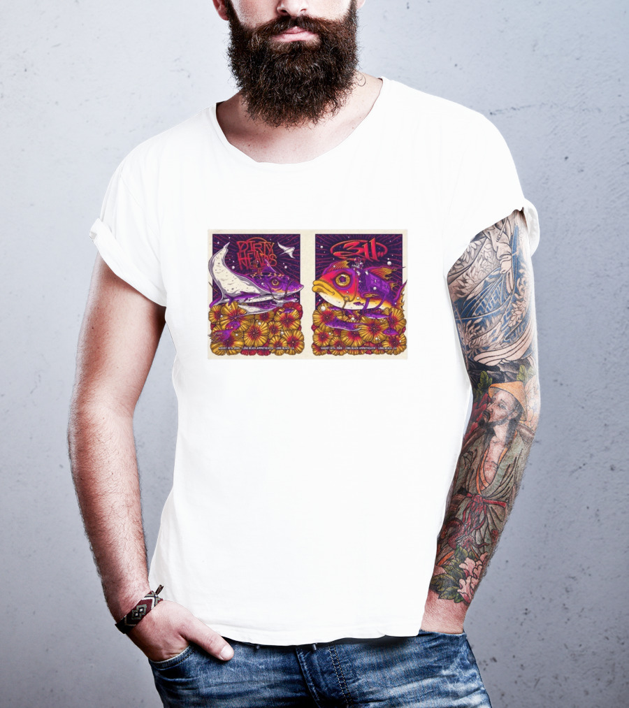 Dirty Heads 311 August 18 2026 Long Beach Amphitheater California Concert Art Colorful Fish Flowers T-Shirt