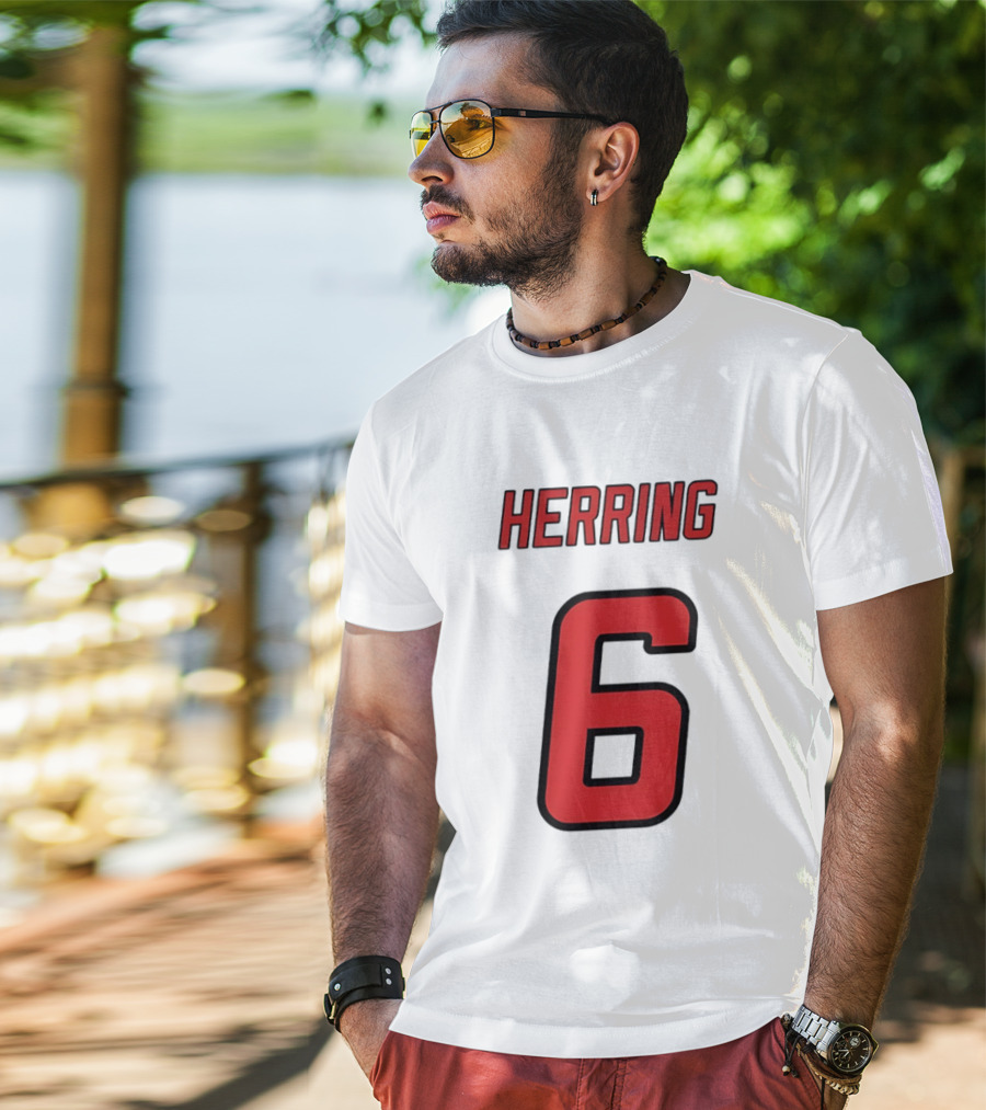 Herring 6 Red Jersey Name Number Bold Athletic Font T-Shirt