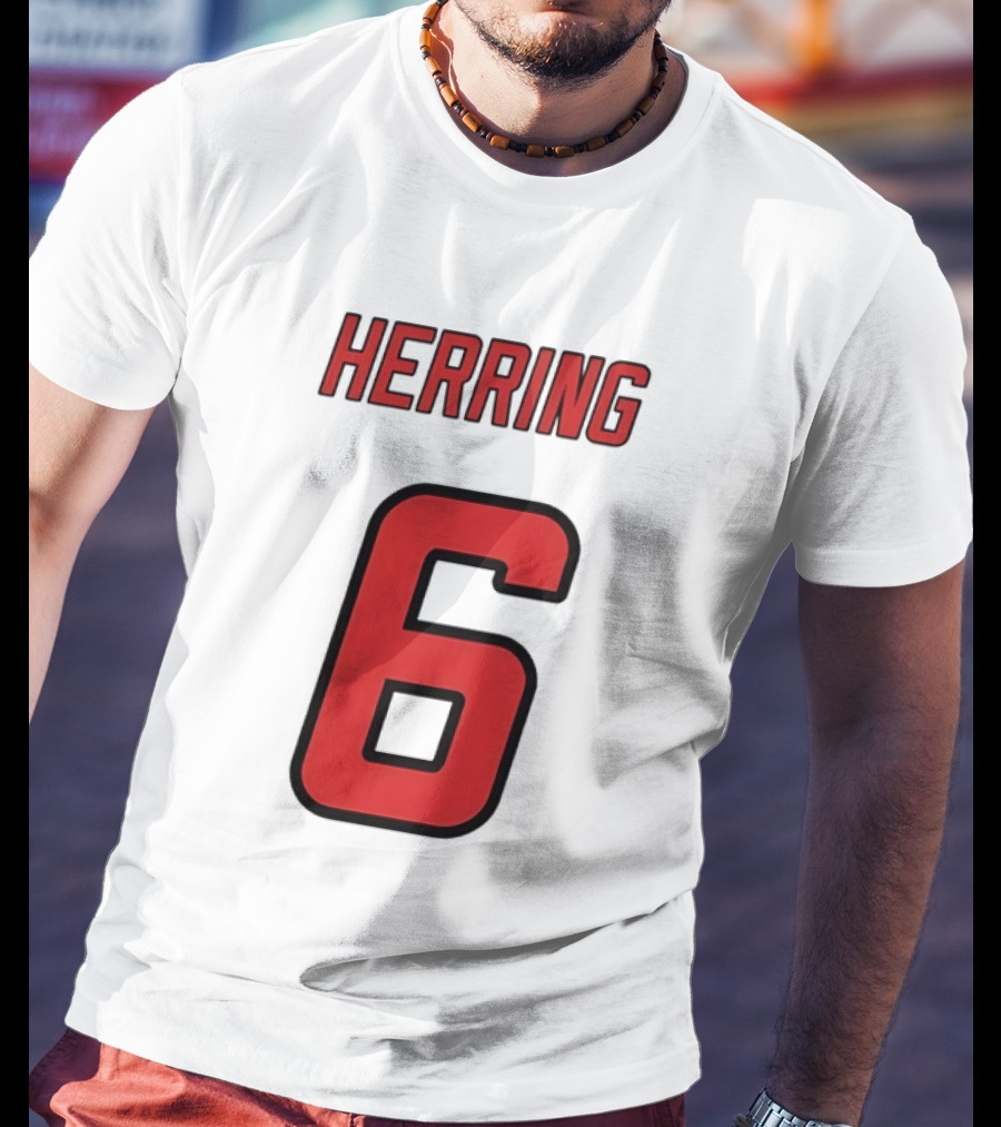 Herring 6 Red Jersey Name Number Bold Athletic Font T-Shirt