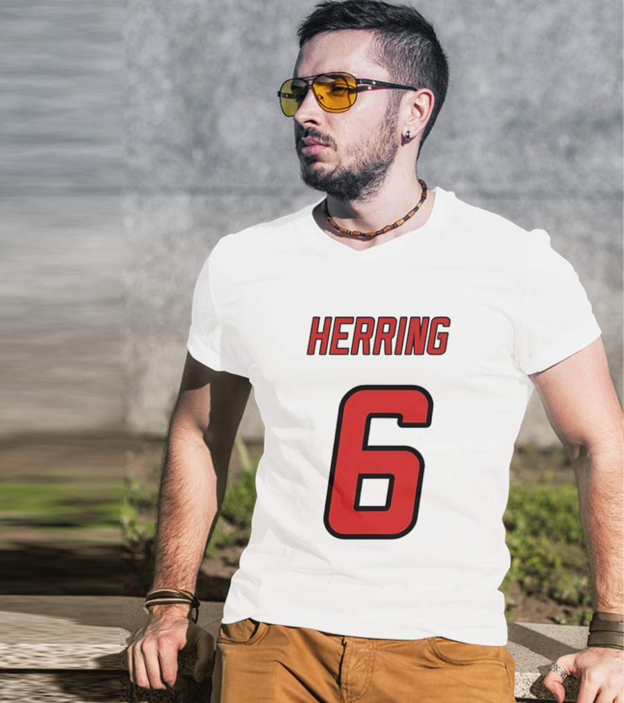Herring 6 Red Jersey Name Number Bold Athletic Font T-Shirt