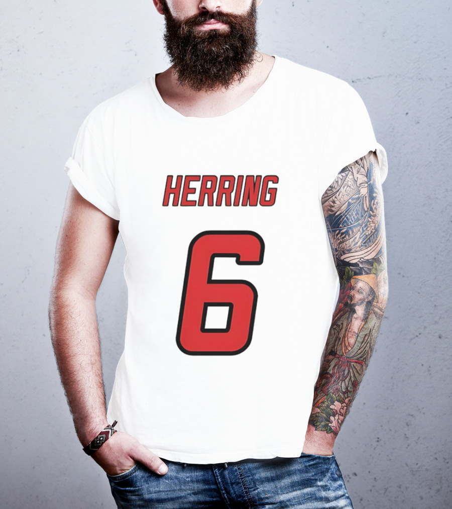 Herring 6 Red Jersey Name Number Bold Athletic Font T-Shirt