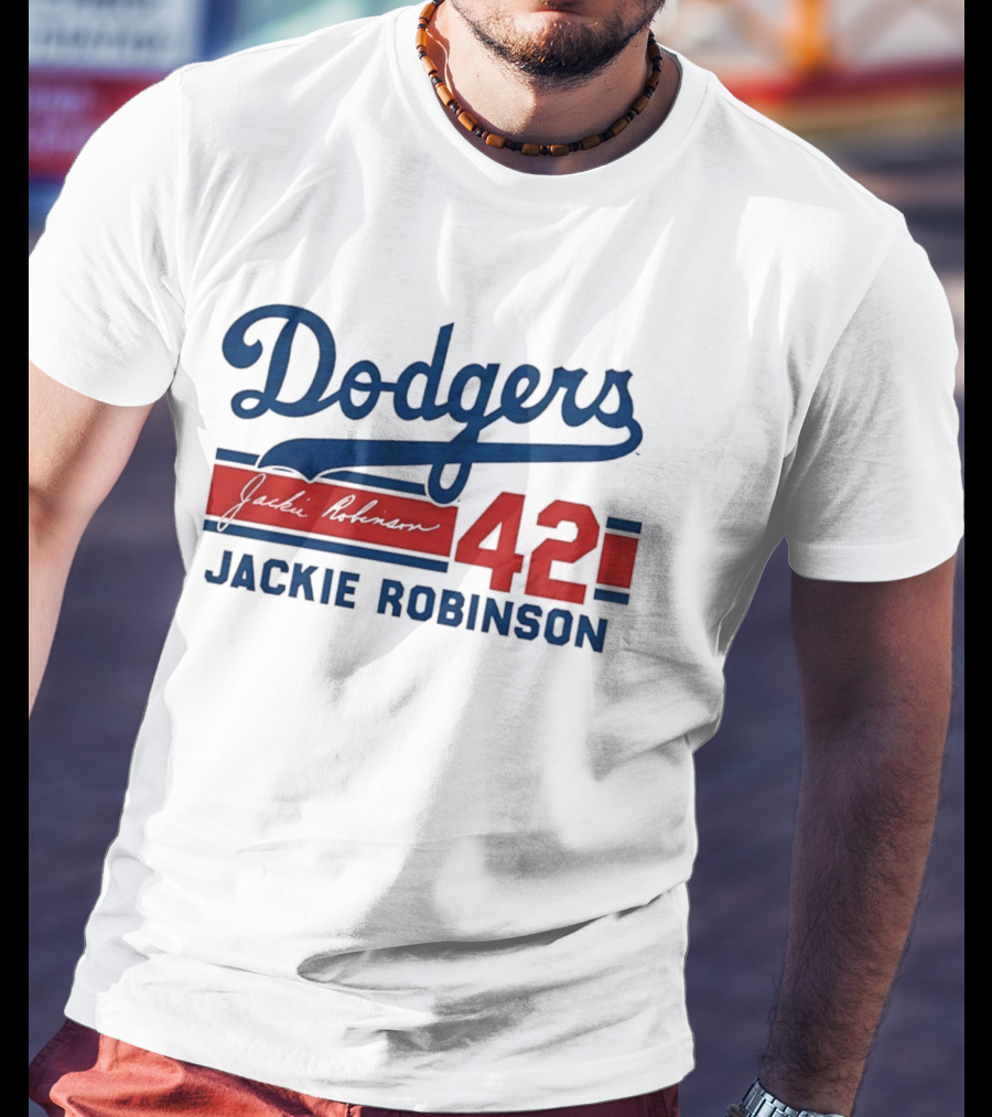 Dodgers Jackie Robinson 42 Stripes T-Shirt