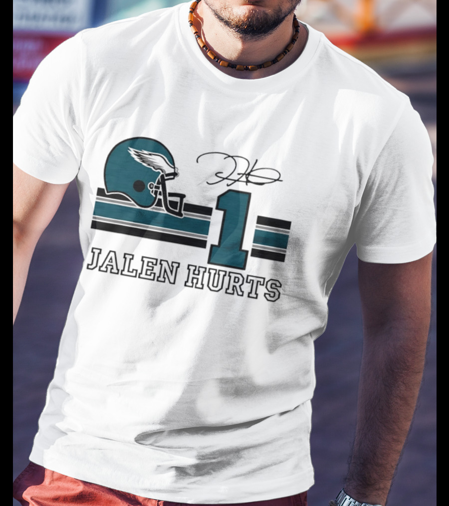 Philadelphia Eagles Jalen Hurts Helmet Number 1 Signature T-Shirt
