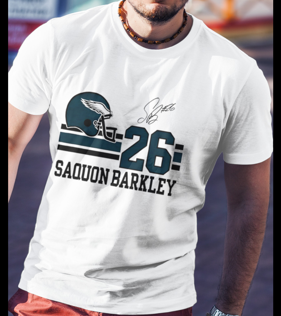 Philadelphia Eagles Saquon Barkley Helmet 26 Signature T-Shirt