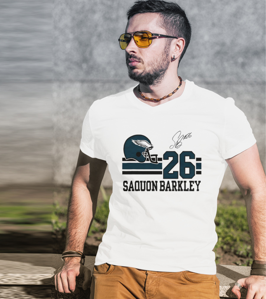 Philadelphia Eagles Saquon Barkley Helmet 26 Signature T-Shirt